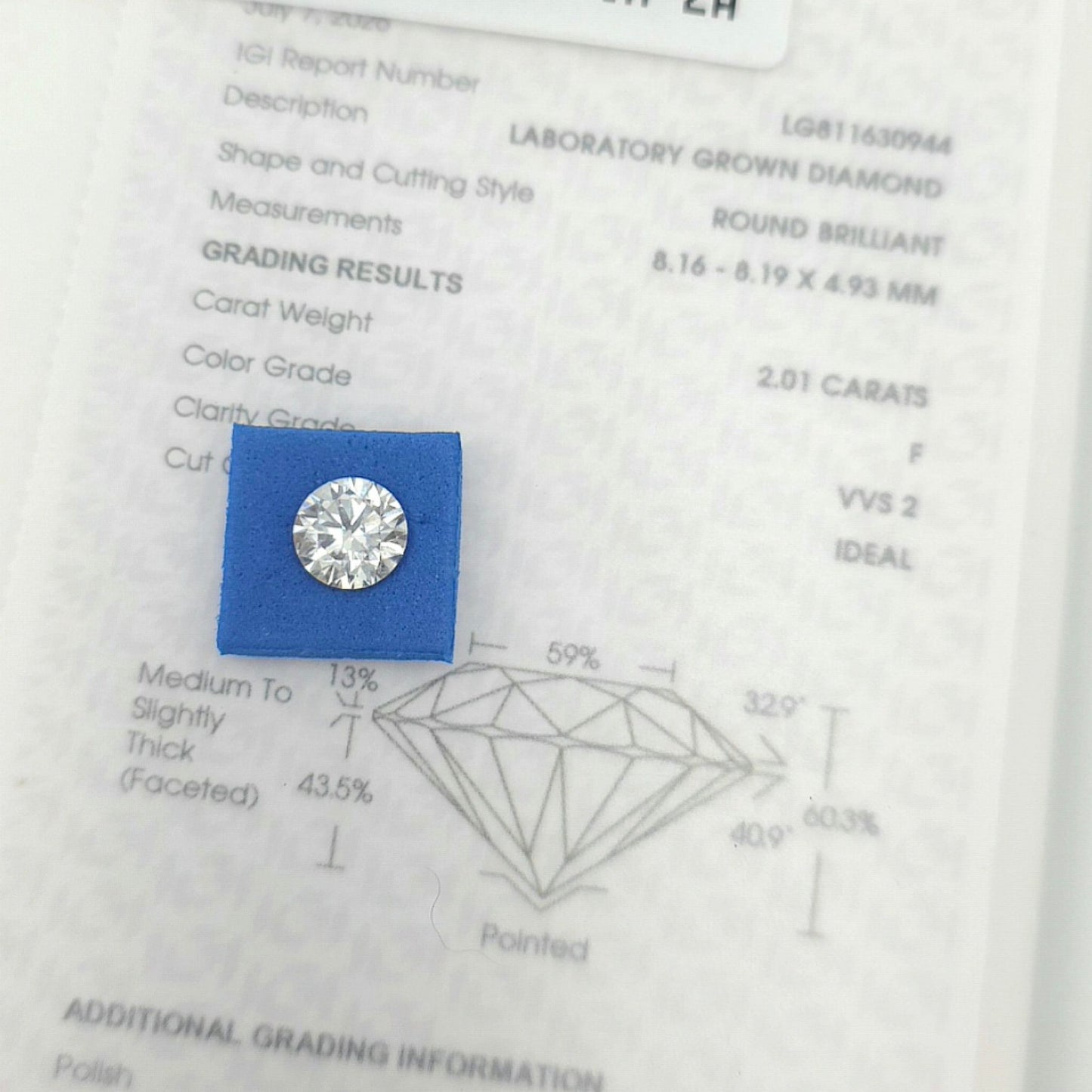 2.01ct F VVS2 Round Brilliant Cut Lab-Grown Diamond