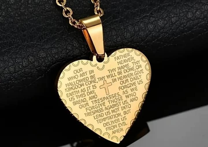 Gold-tone Lord's Prayer heart necklace