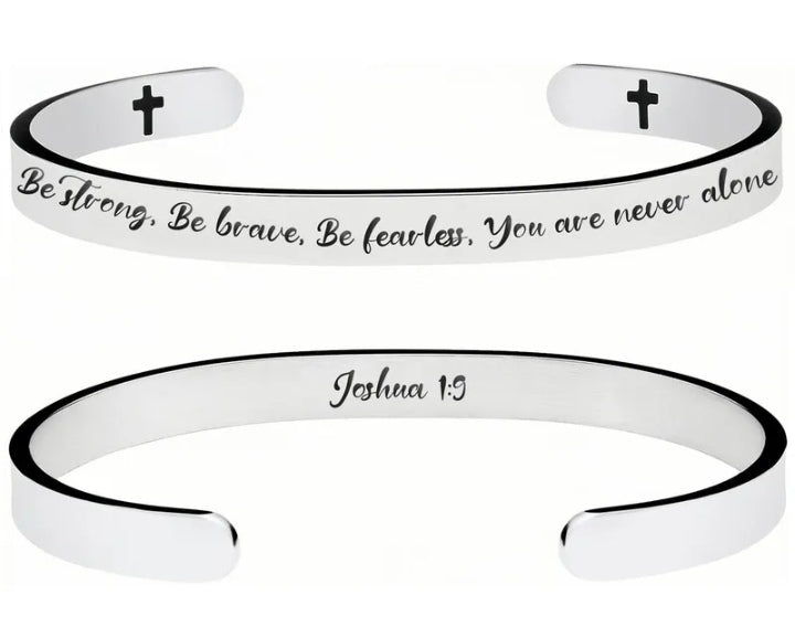 Silver-tone Joshua 1:9 inspirational cuff bangle from the Have a Little Faith collection