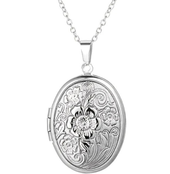 Silver-tone floral oval locket necklace from the Have a Little Faith collection