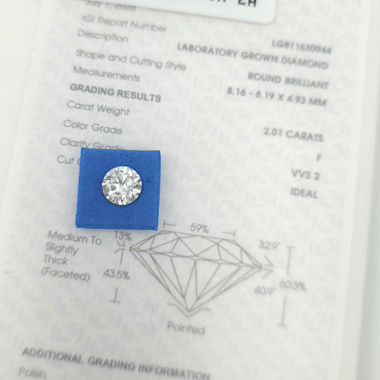 2.01ct F VVS2 Round Brilliant Cut Lab-Grown Diamond