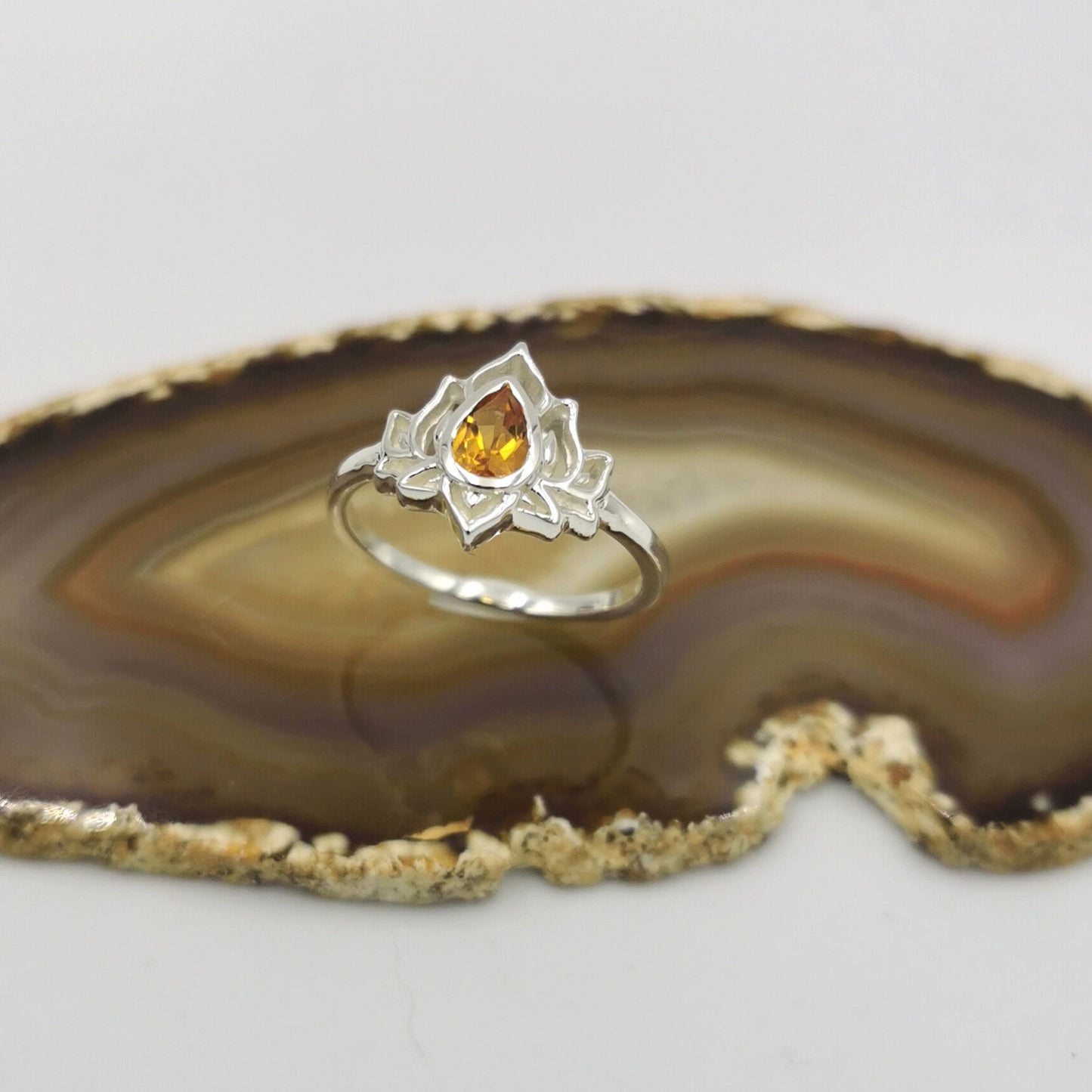 Citrine Lotus Ring