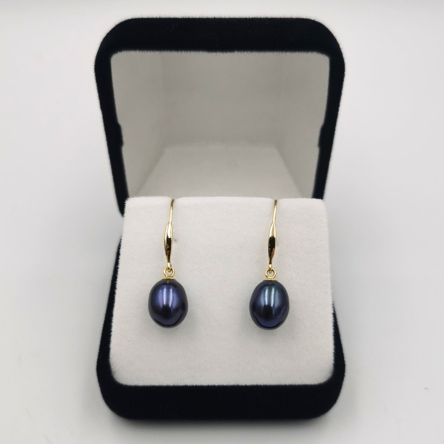 9KT Yellow Gold Blue Freshwater Pearl Drop Earrings