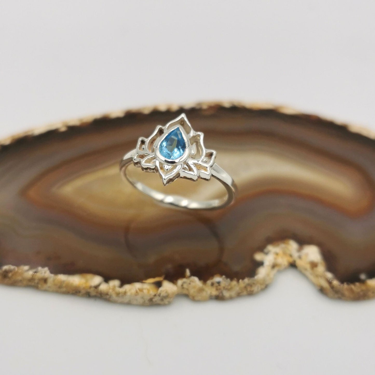 Swiss Blue Topaz Lotus Ring