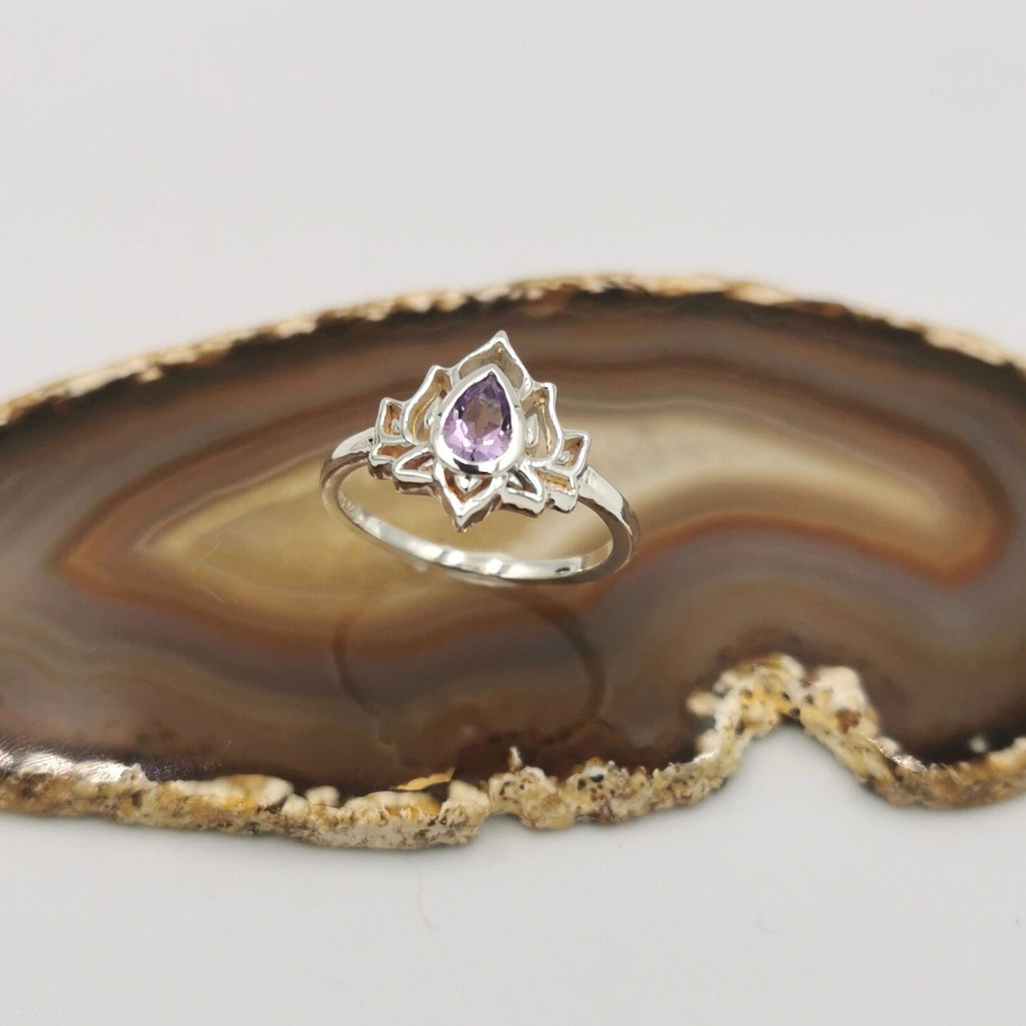 Pink Amethyst Lotus Ring