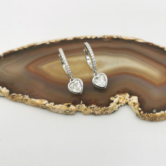 Heart Dangle Silver Huggies