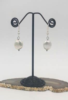 Camilla sterling silver white freshwater coin pearl drop earrings
