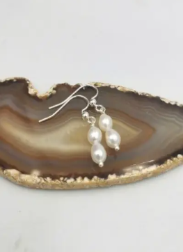 Daphne sterling silver white freshwater pearl drop earrings
