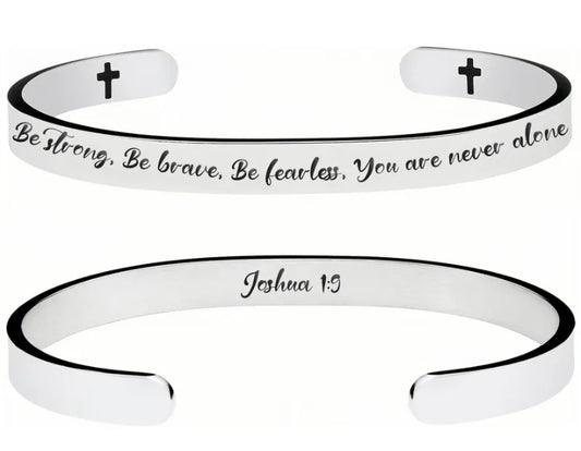 Silver-tone Joshua 1:9 inspirational cuff bangle from the Have a Little Faith collection
