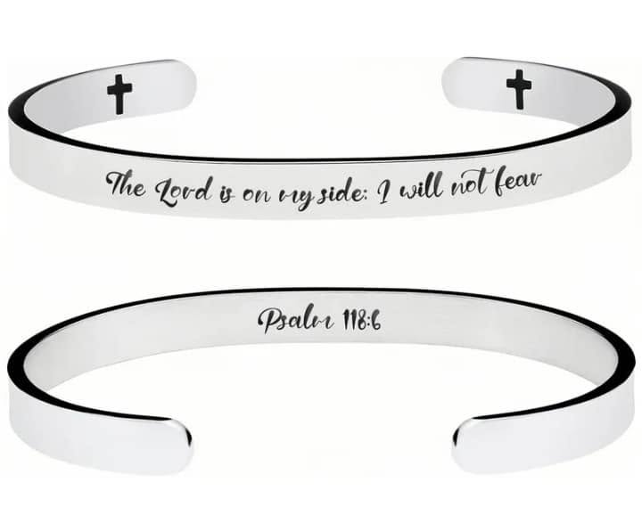 Silver-tone Psalm 118:6 faith bangle