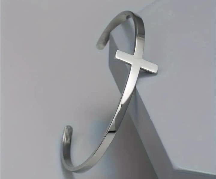 Silver-tone cross cuff bangle