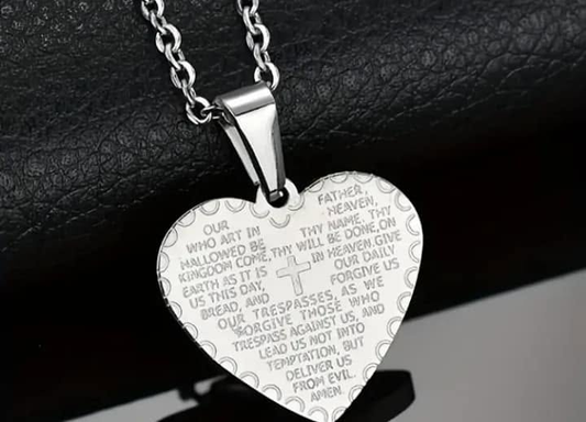 Silver-tone Lord's Prayer heart necklace