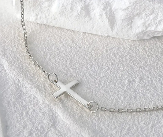 Silver-tone side cross necklace from the Have a Little Faith collection